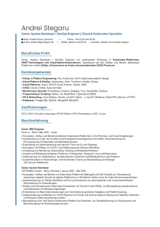 First page of the CV
